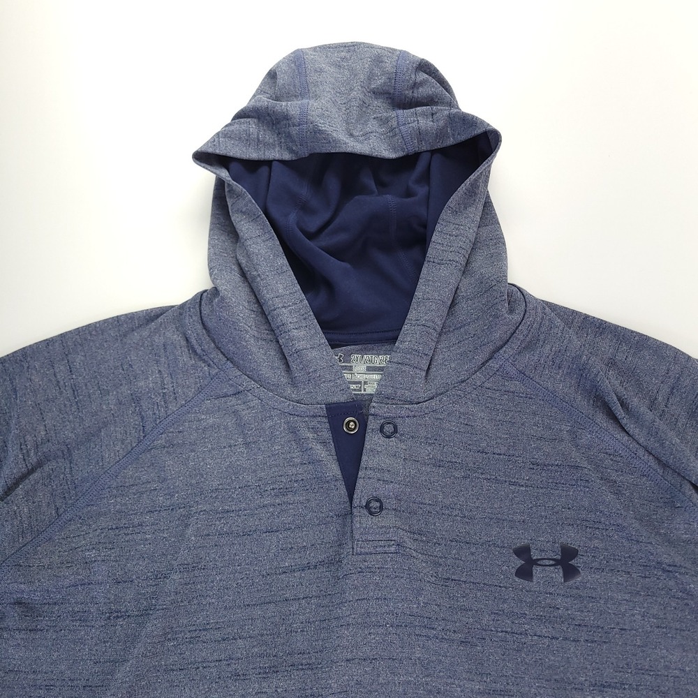 Under Armour Hoodie Mens 2XL Gray Blue HeatGear Loose Fit Lightweight Pullover - Picture 2 of 9
